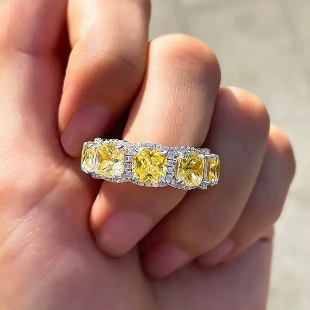 NEW 18k White Citrine Diamond Ring Half Eternity Ring Band